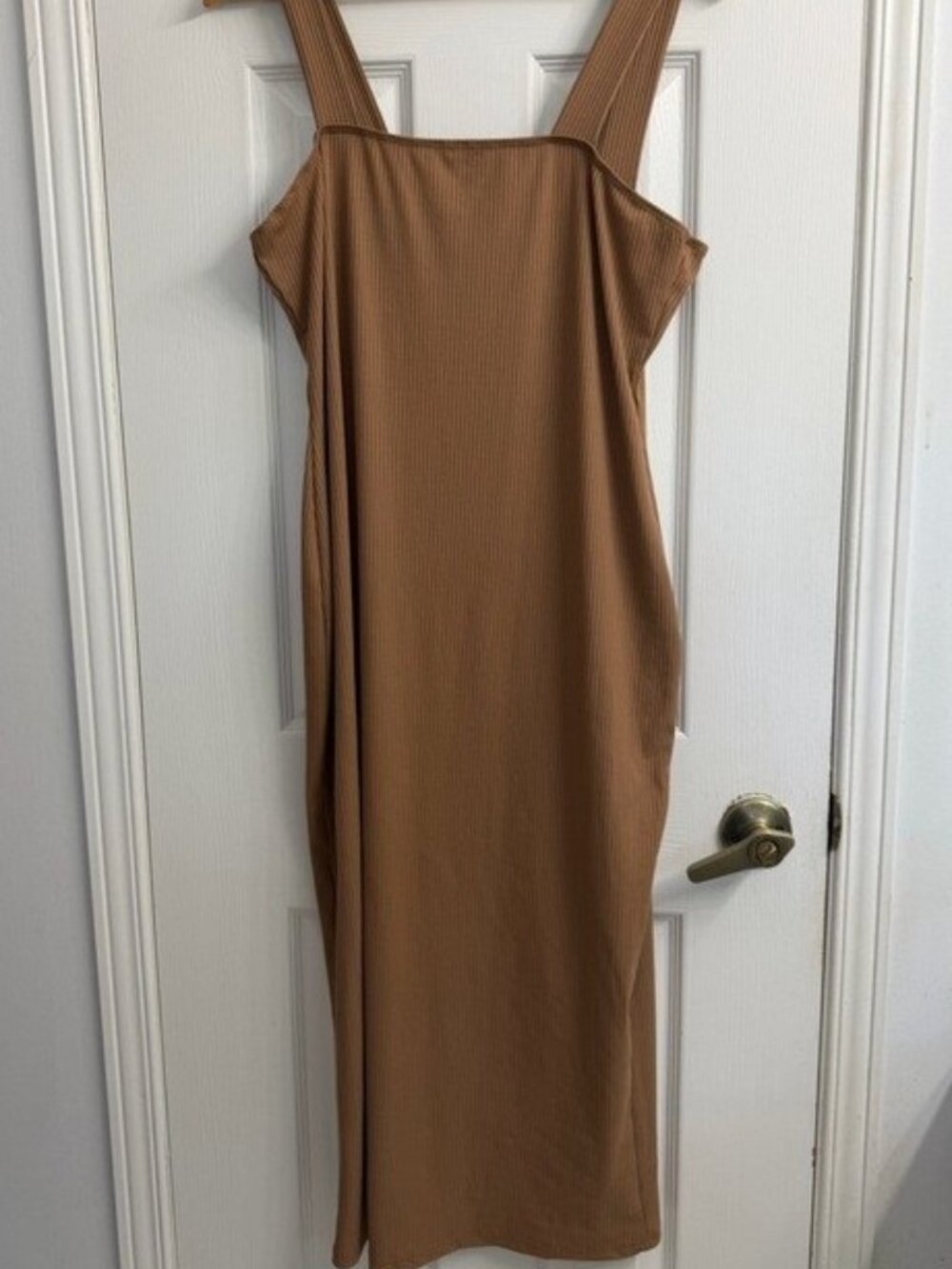 Brown Ribbed Midi Dress Women's XL Bodycon Sleeveless Minimalist Quiet Luxury